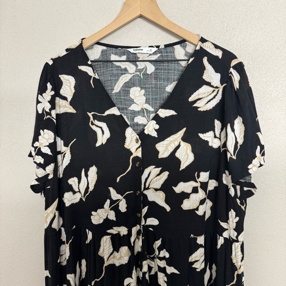 Sonoma Floral Dress Size 2x w/ Pockets Button Front Tiered Midi Dress - Picture 5 of 13